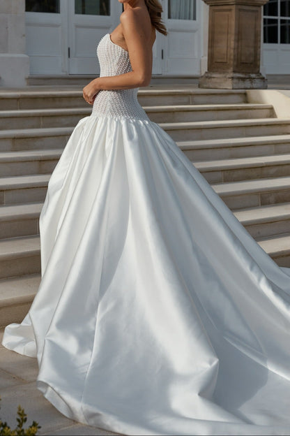 Strapless Pearl Corset Ball Gown Wedding Dress