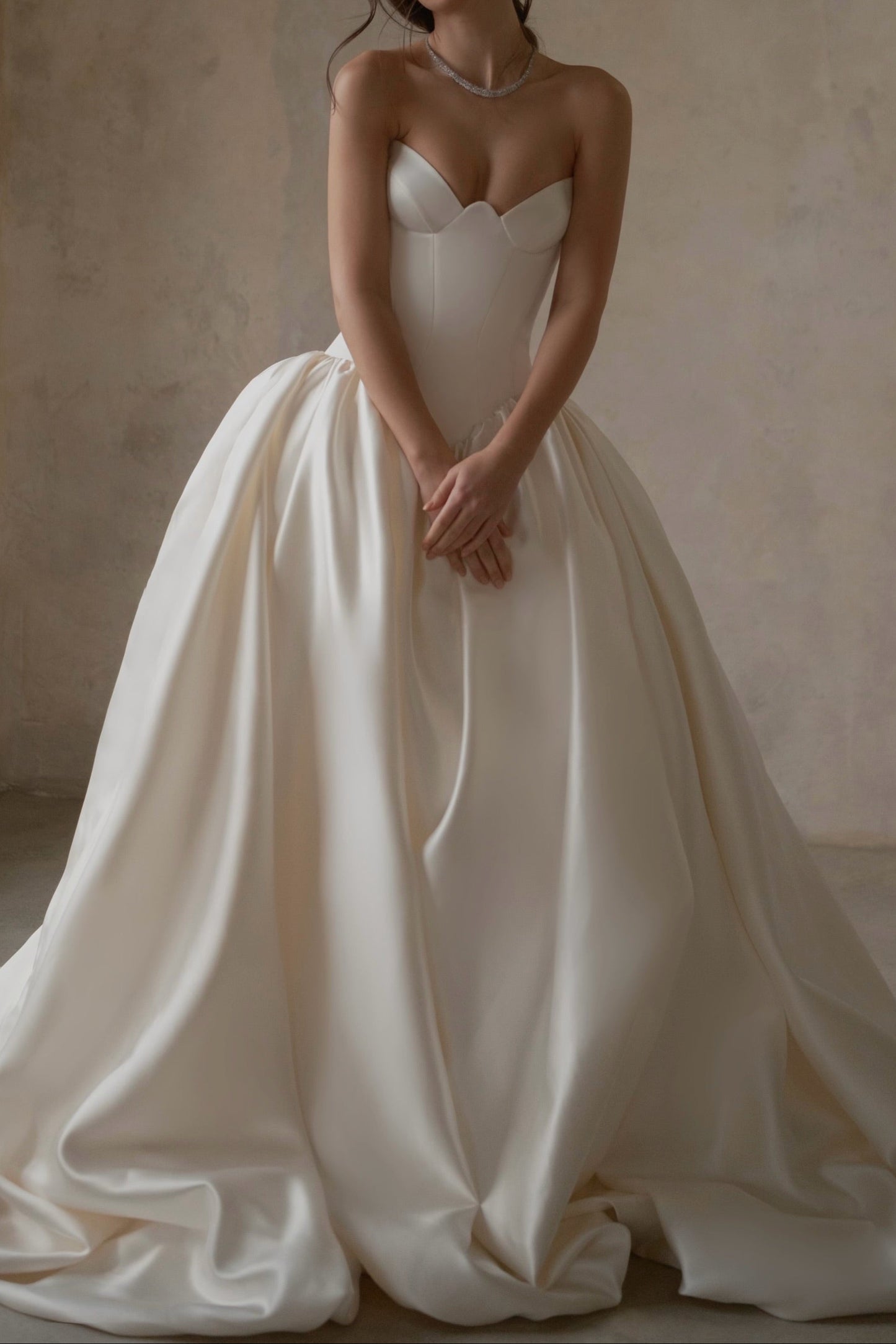 Strapless Basque Corset Satin Ball Gown Wedding Dress