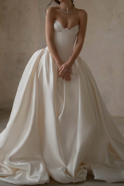 Strapless Basque Corset Satin Ball Gown Wedding Dress