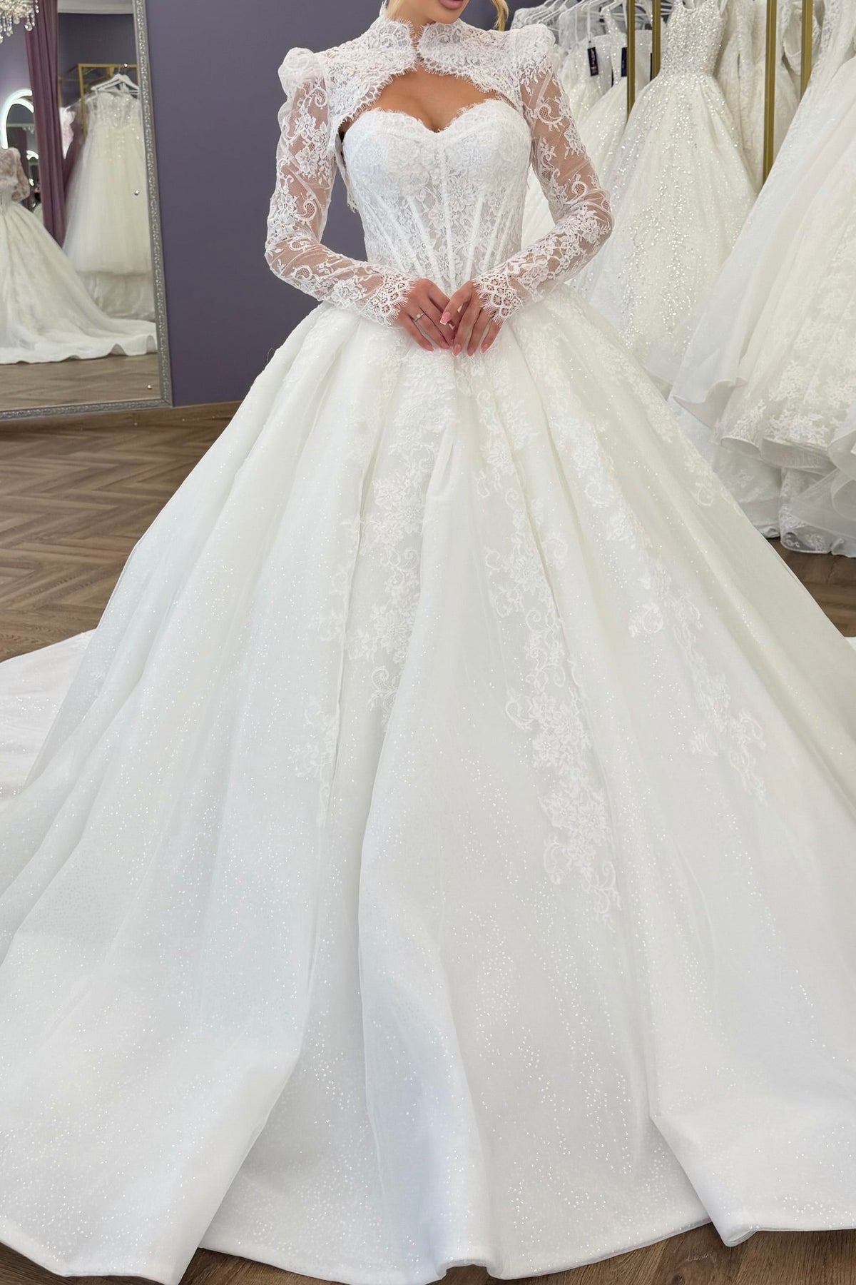 Lace Corset Ball Gown Wedding Dress with Bolero