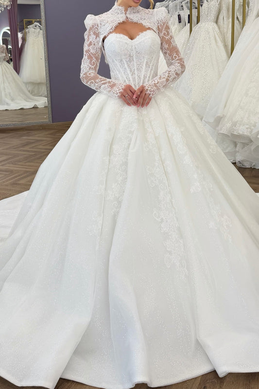 Lace Corset Ball Gown Wedding Dress with Bolero
