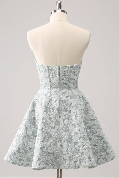 Strapless Floral Jacquard Fit and Flare Mini Dress