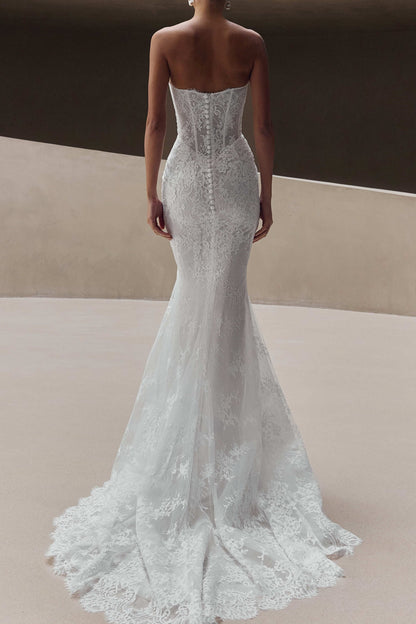 Sweetheart Strapless Lace Mermaid Wedding Dress