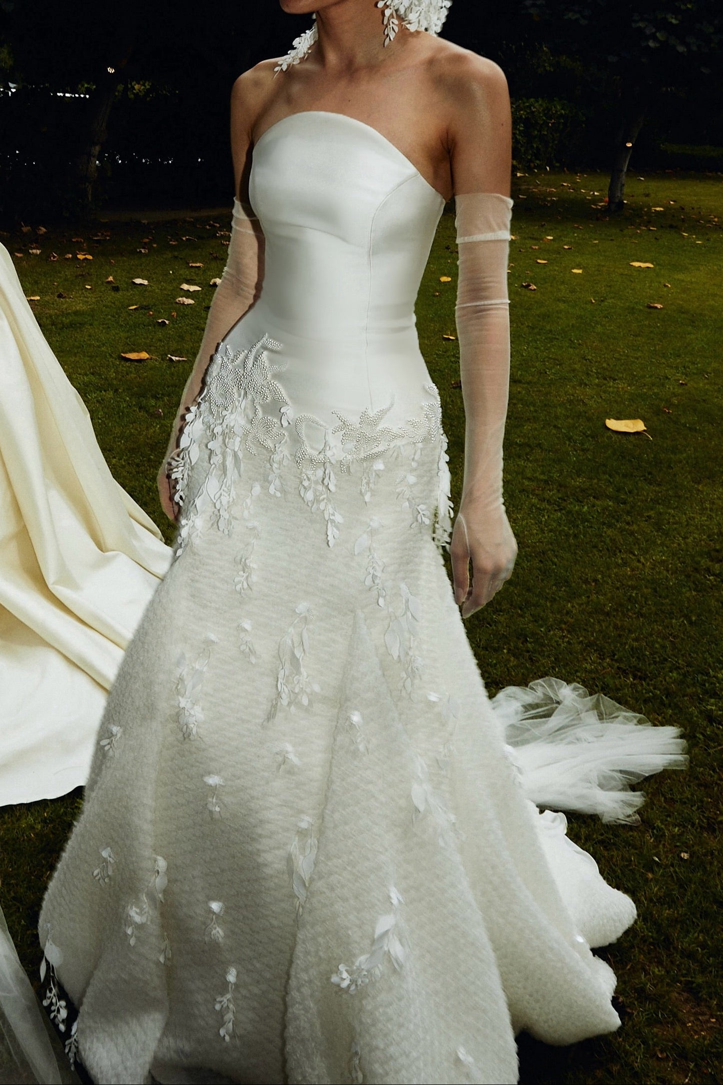 Strapless Satin and 3D Floral Trumpet Wedding Dress