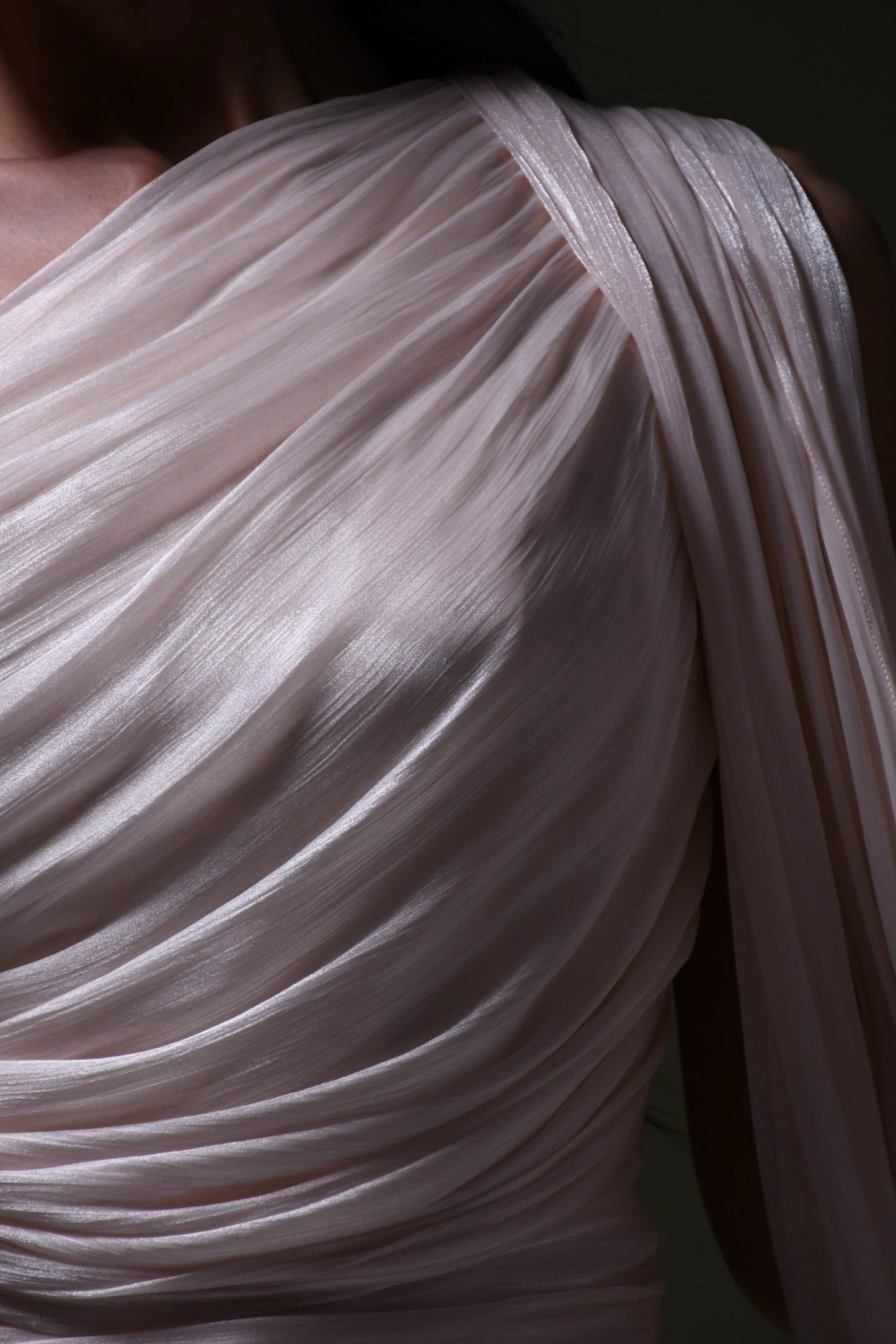 One-Shoulder Mini Dress with Flowing Cape Drape