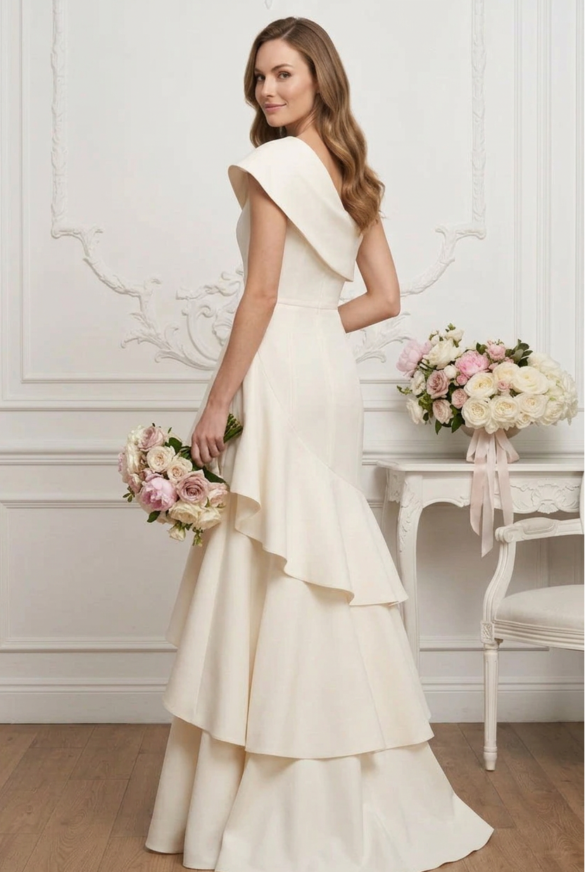 One-Shoulder Tiered Ruffle Evening Gown