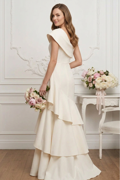 One-Shoulder Tiered Ruffle Evening Gown