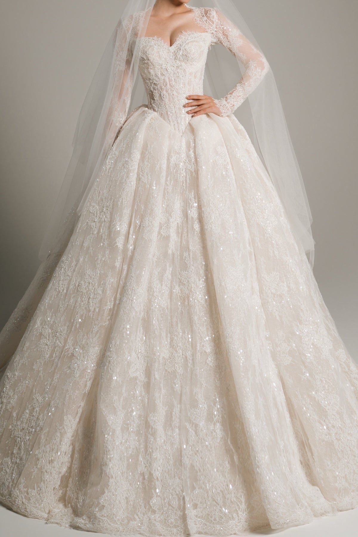 Lace Long-Sleeve Ball Gown Wedding Dress