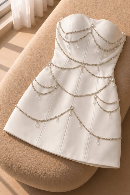 Strapless Crystal-Draped Corset Mini Dress