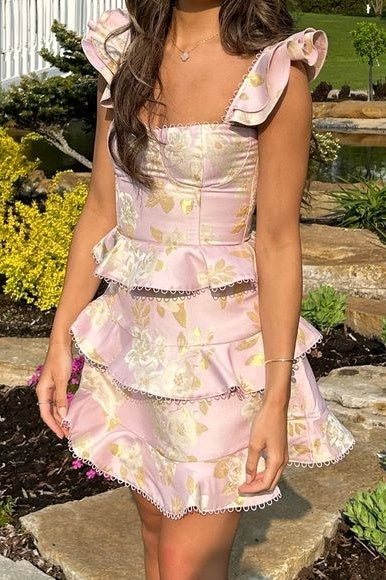 Tiered Floral Corset Mini Dress with Ruffled Straps