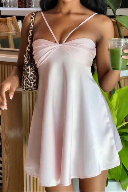 Satin Strappy Ruched Bust Mini Dress