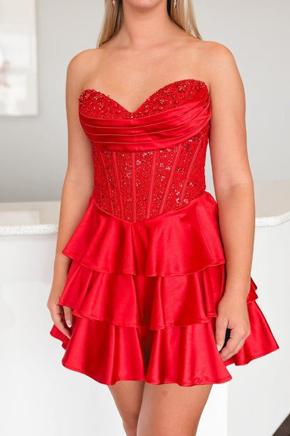 Strapless Corset Tiered Ruffle Mini Dress