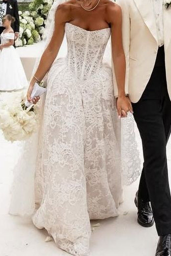 Strapless Lace Corset Ball Gown Wedding Dress