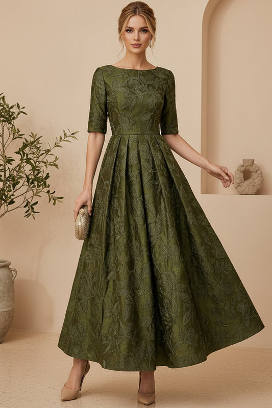 Jacquard Bateau Tea-Length Formal Dress