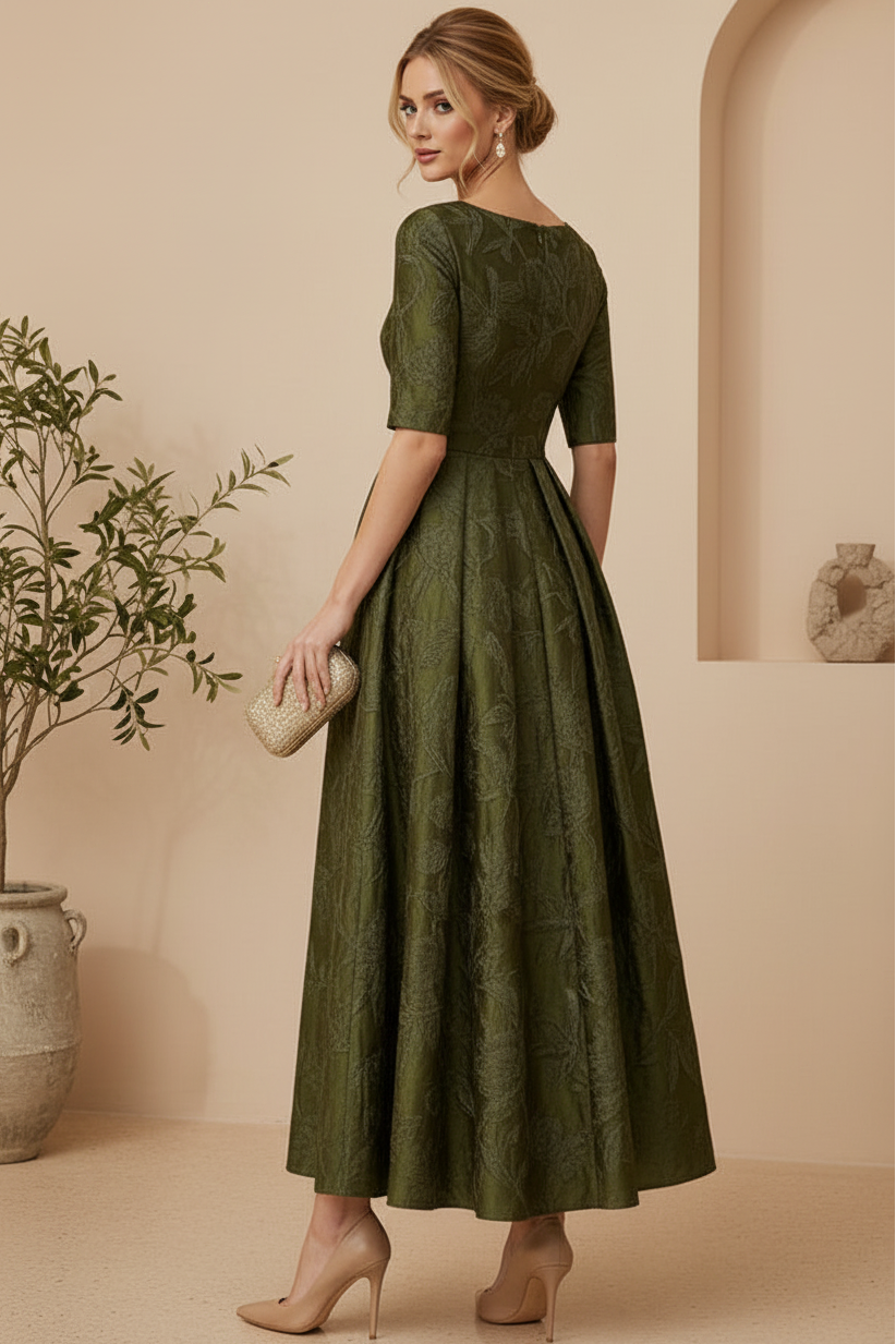 Jacquard Bateau Tea-Length Formal Dress