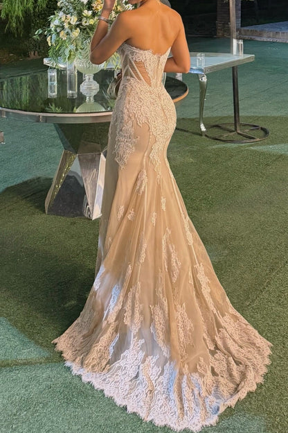 Strapless Lace Mermaid Gown with Corset Bodice