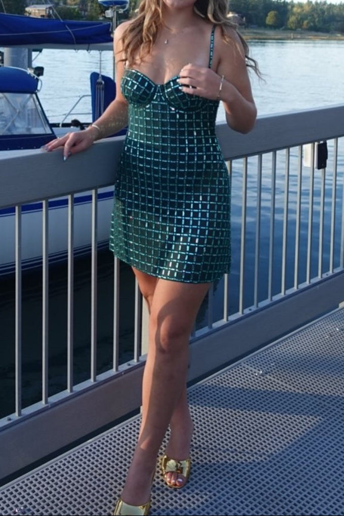 Sequin Sweetheart Mini Dress with Spaghetti Straps