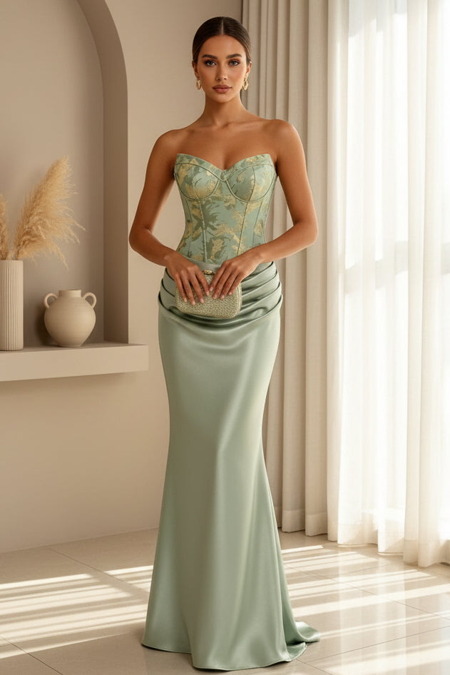 Strapless Corset Jacquard Mermaid Evening Gown