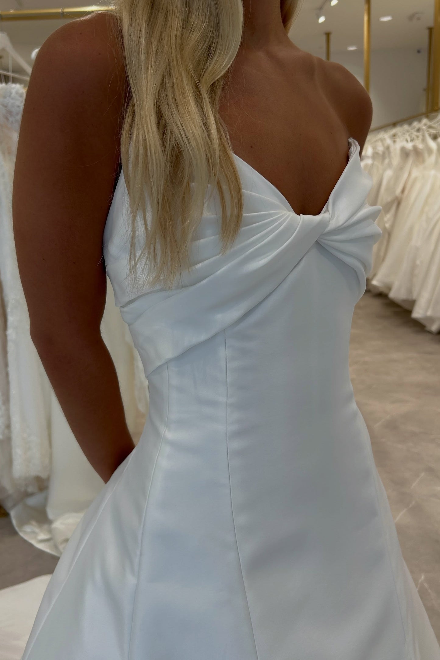 Strapless Twist-Front Satin A-Line Wedding Dress