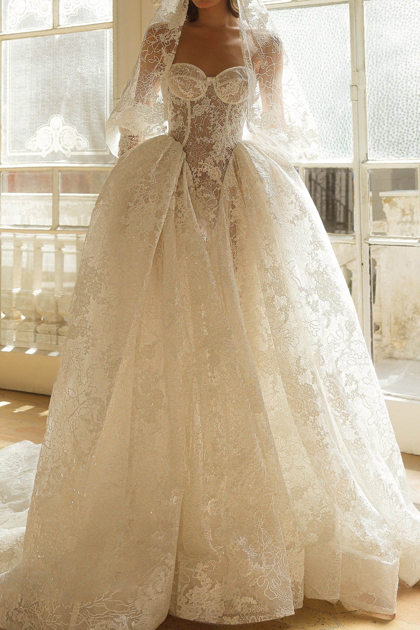 Strapless Sweetheart Lace Corset Ball Gown Wedding Dress