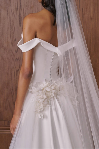 Off-the-Shoulder Column Gown with Detachable Overskirt