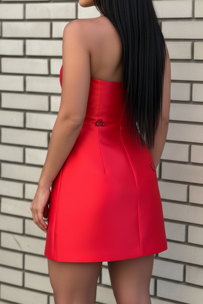 Strapless Sweetheart Mini Dress with Appliqués