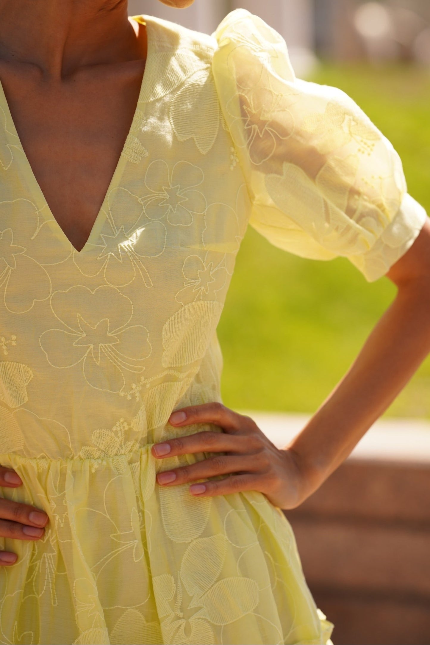 Floral Jacquard Puff Sleeve Tiered Mini Dress