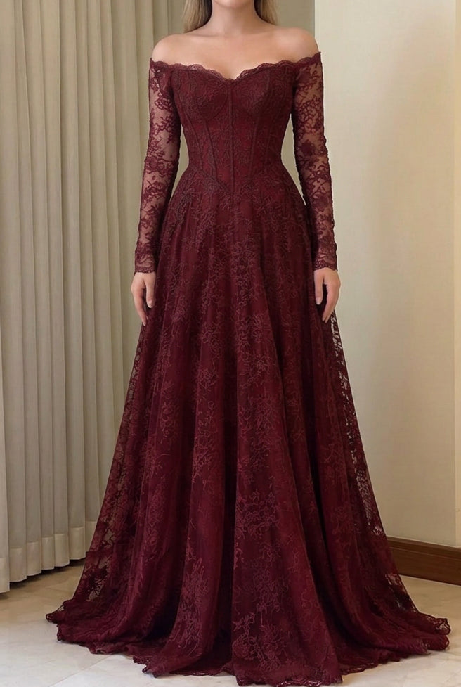 Lace Off-the-Shoulder Corset Ball Gown