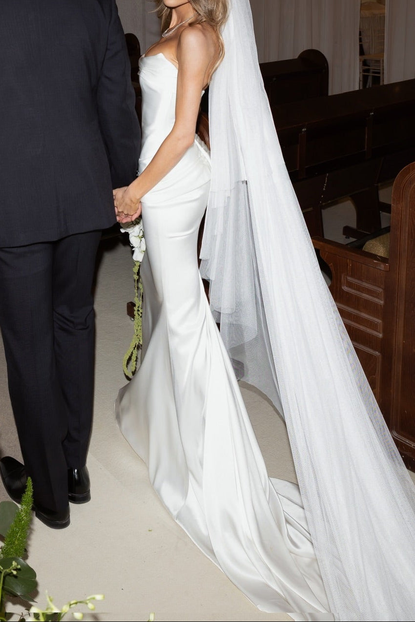Strapless Ruched Satin Mermaid Wedding Dress