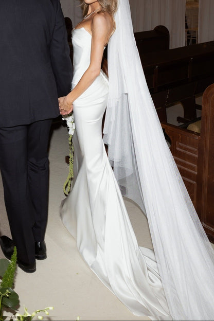 Strapless Ruched Satin Mermaid Wedding Dress