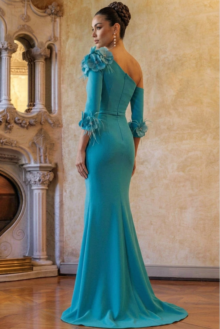 Floral Applique Mermaid Gown with Slit