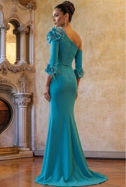 Floral Applique Mermaid Gown with Slit