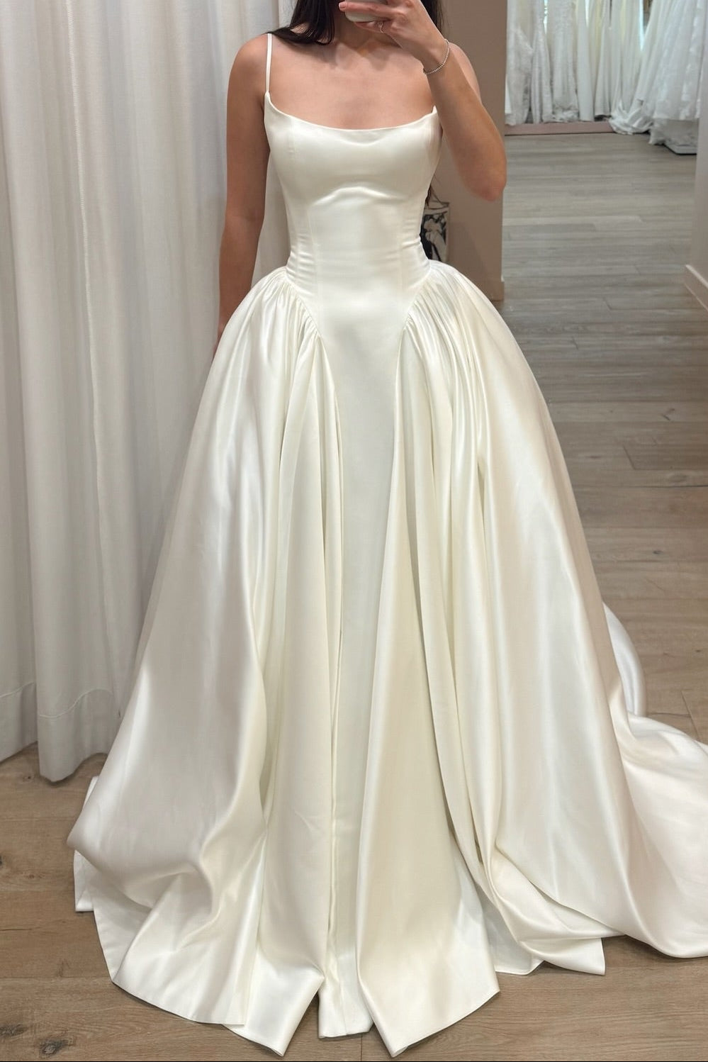 Satin Ball Gown Wedding Dress with Spaghetti Straps