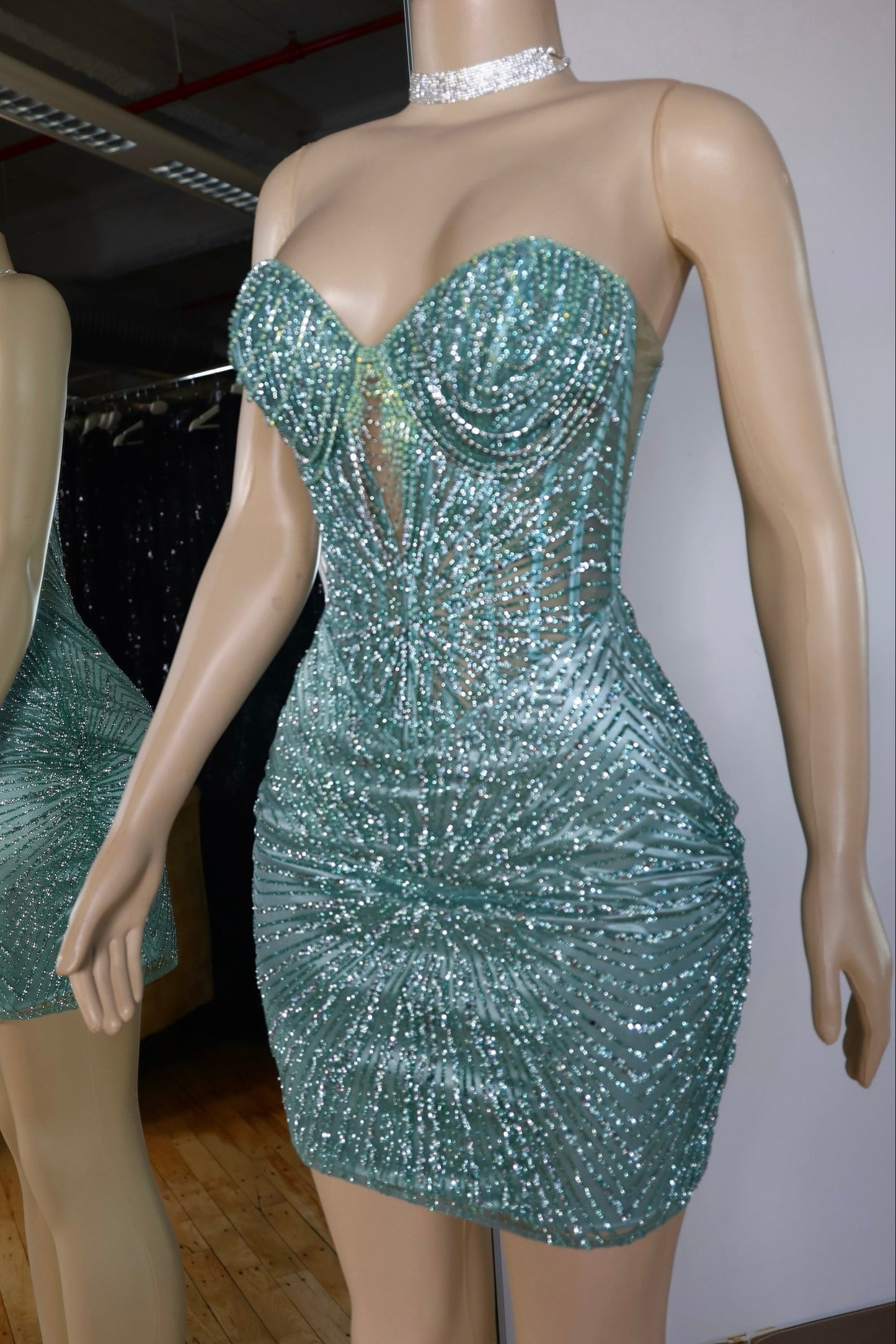 Strapless Crystal Beaded Corset Mini Dress
