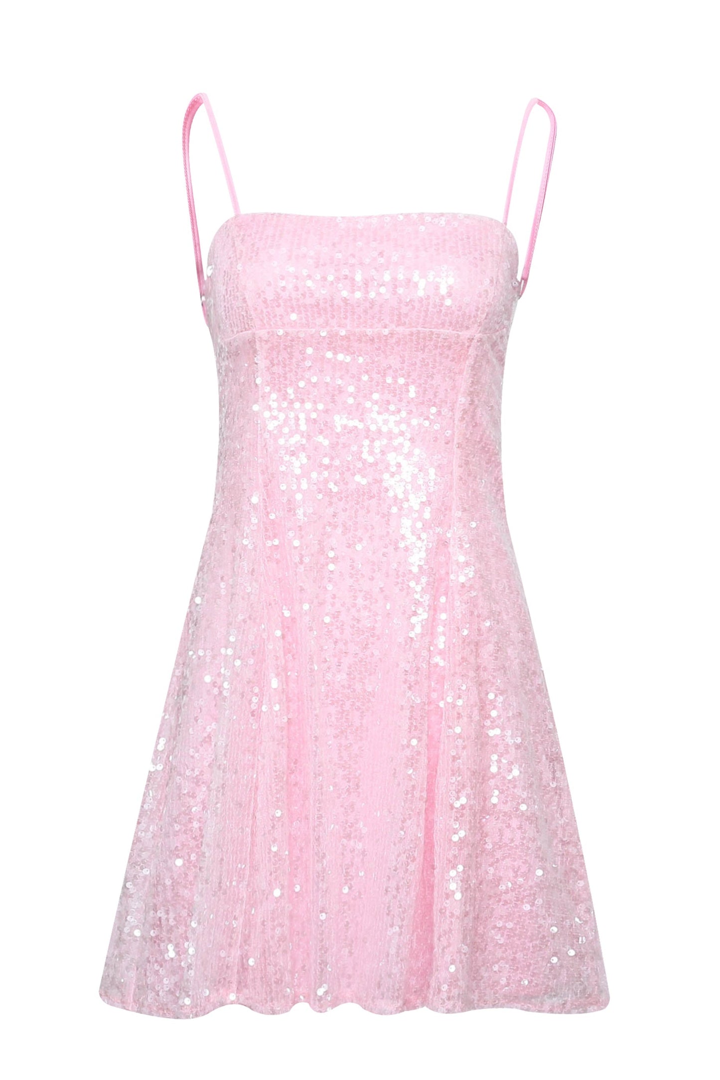 Sequined A-Line Mini Dress with Lace-Up Back