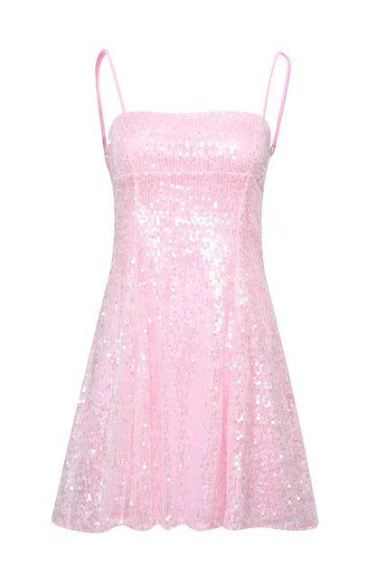 Sequined A-Line Mini Dress with Lace-Up Back