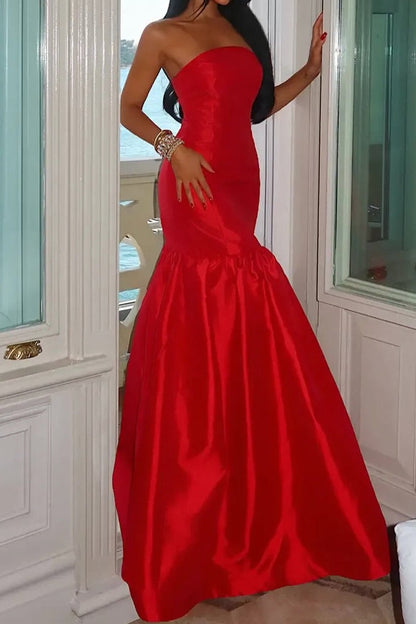 Strapless Mermaid Evening Gown with Flared Skirt