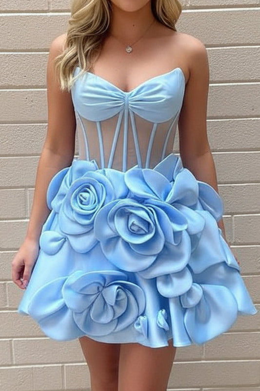 3D Floral Corset Bubble Skirt Mini Dress