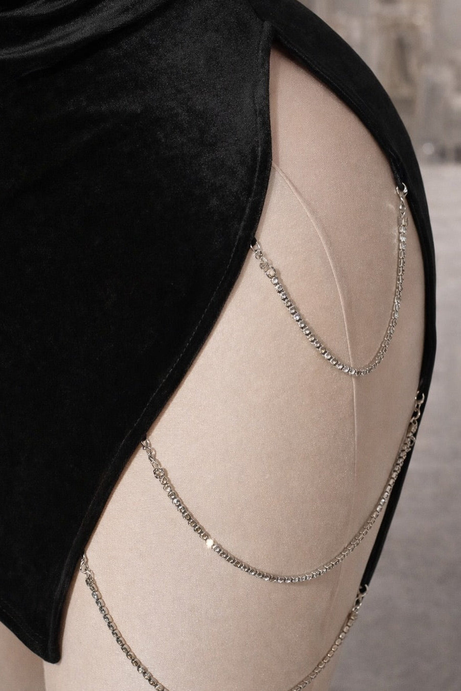 Velvet Cowl Neck Mini Dress with Chain Straps