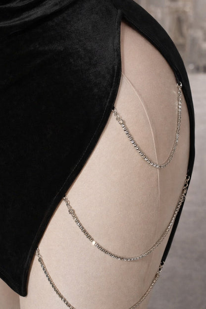 Velvet Cowl Neck Mini Dress with Chain Straps