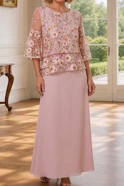 Floral Embroidered Tiered-Top A-Line Ankle-Length Dress