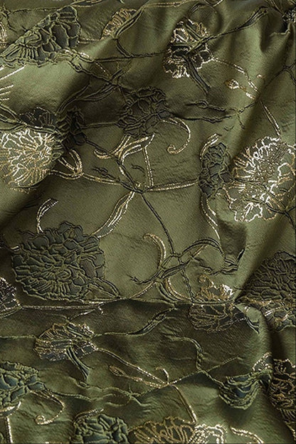 Floral Metallic Jacquard A-Line Dress with 3/4 Sleeves