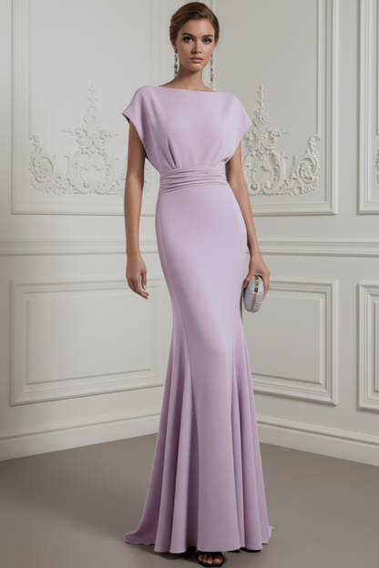 Bateau Neck Ruched Mermaid Evening Gown