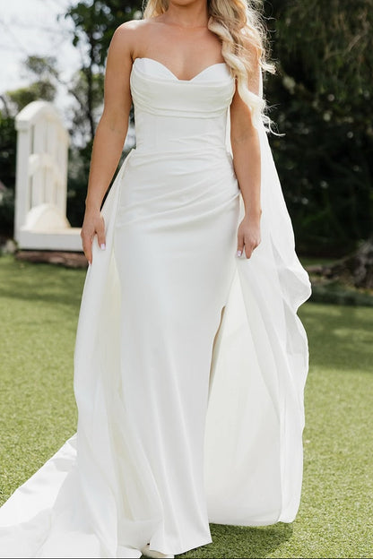 Strapless Sweetheart Satin Dress with Detachable Train
