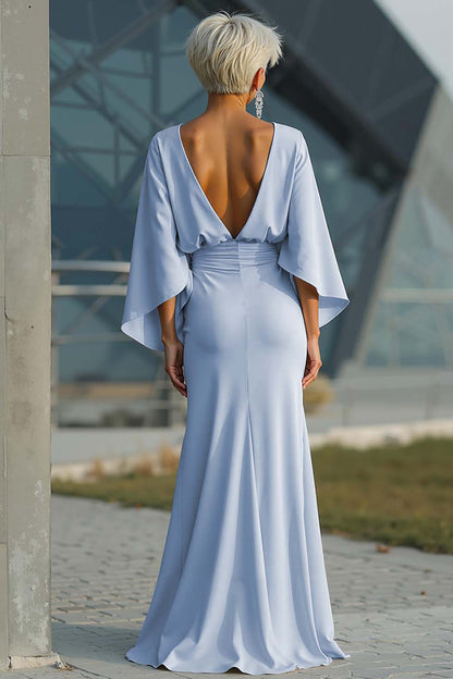 Elegant Ruched Evening Gown with Cape Sleeves