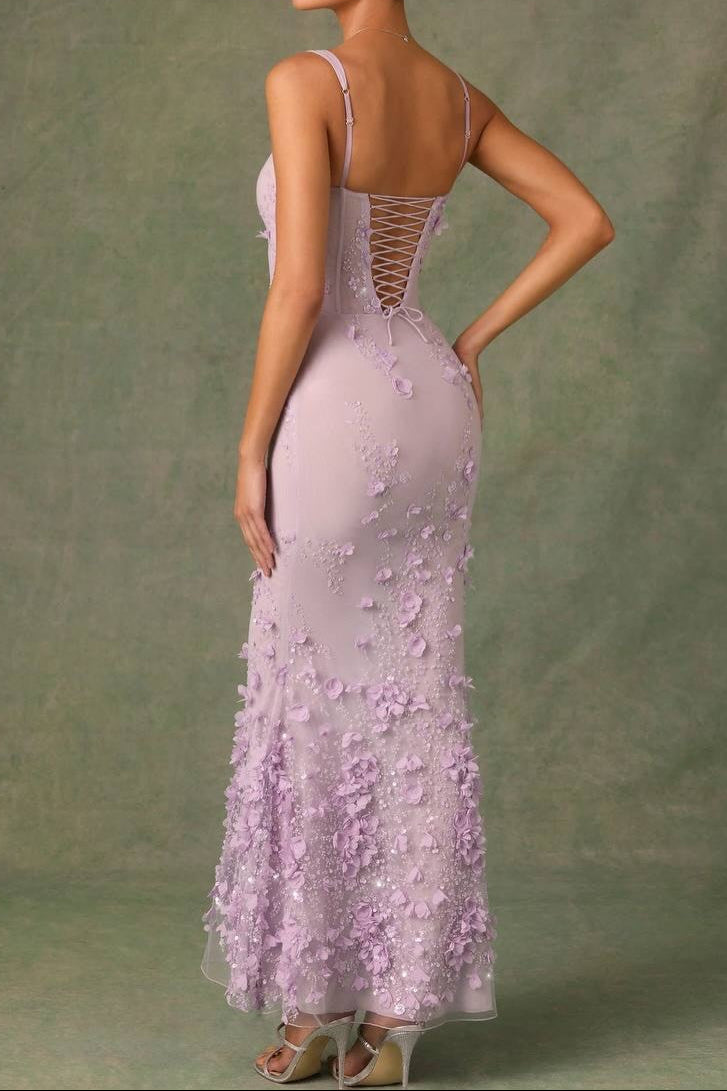 3D Floral Sequin Corset Mermaid Gown