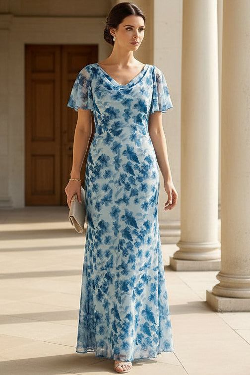 Floral Chiffon Cowl Neck Maxi Dress
