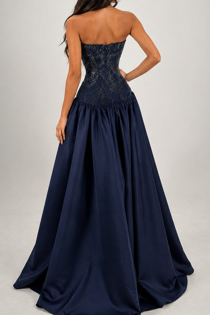 Sequin Beaded Drop Waist Ball Gown