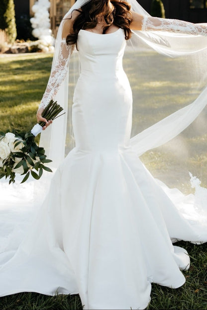 Strapless Mermaid Wedding Dress with Button Back