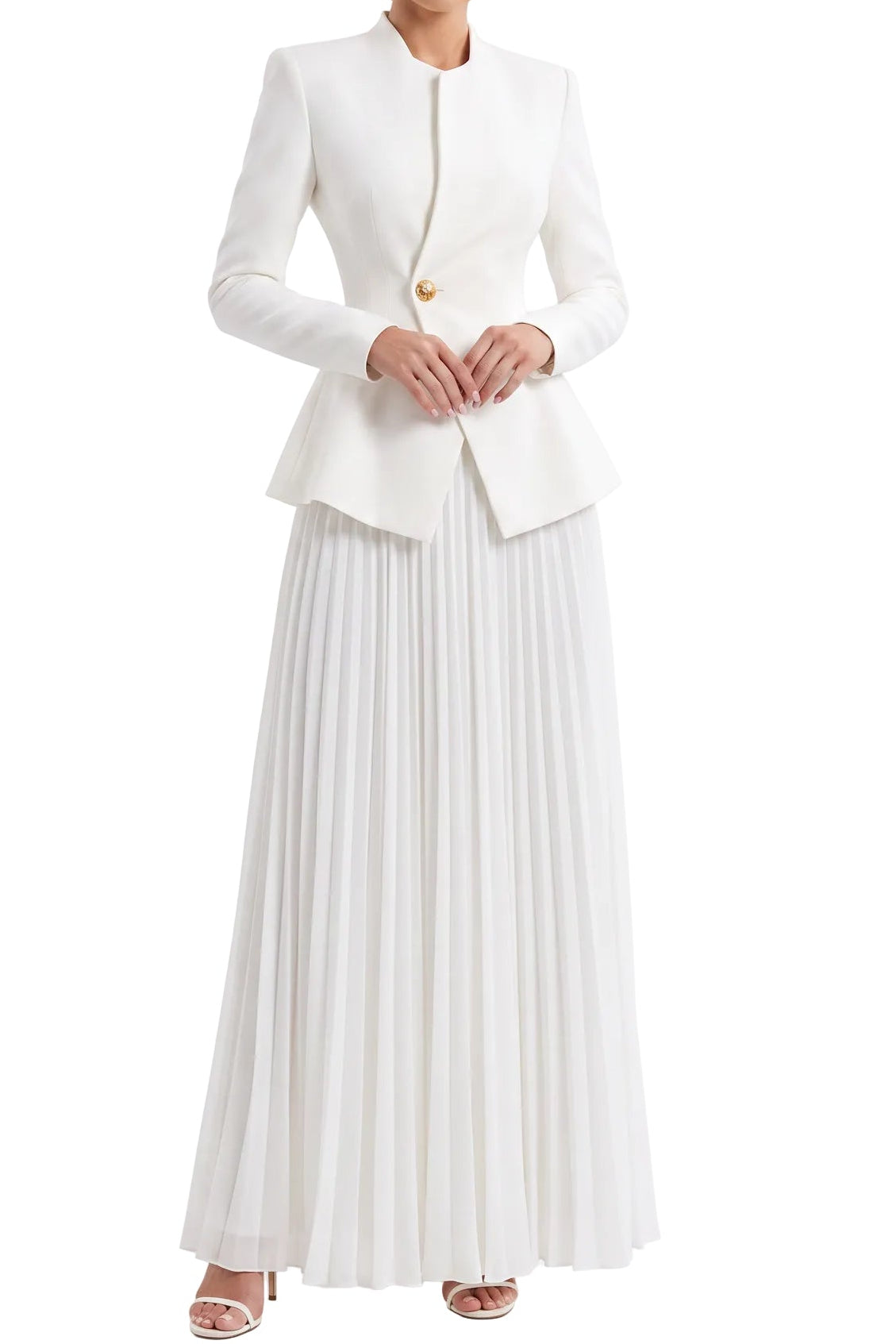 Fitted Peplum Jacket & Pleated Maxi Skirt Set